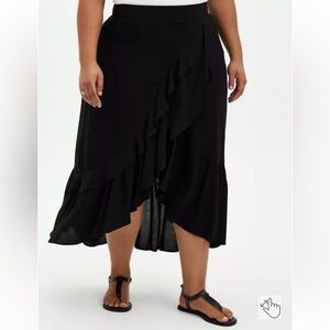 Torrid size 00x 10 M/L Maxi Challis Hi-Low Skirt Ruffle Hem